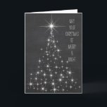 Cartão De Festividades Acendendo a feliz das luzes & a árvore de Natal<br><div class="desc">Acender ilumina sparkles preto e branco do quadro alegre & brilhante da árvore de Natal</div>