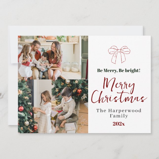 Cartão De Festividades Acento de Fita Elegante de Natal Script  (Frente)
