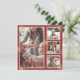 Cartão De Festividades Acredite 4 Fotos Flocos de Neve Natal