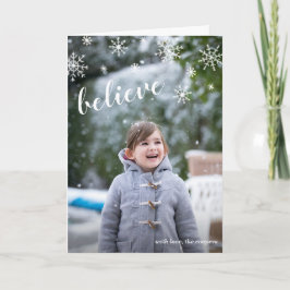 Cartão De Festividades Acredite em flocos de neve bonitos Foto simples Na