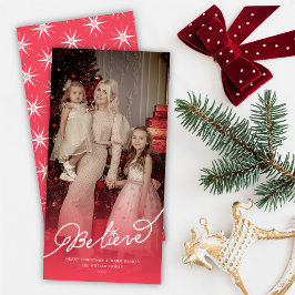 Cartão De Festividades Acredite em Star Calliografia Foto de Natal Religi