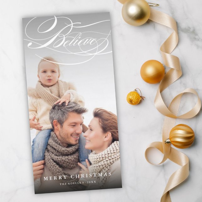 Cartão De Festividades Acredite em Swash Script Foto de Natal Religioso (Criador carregado)