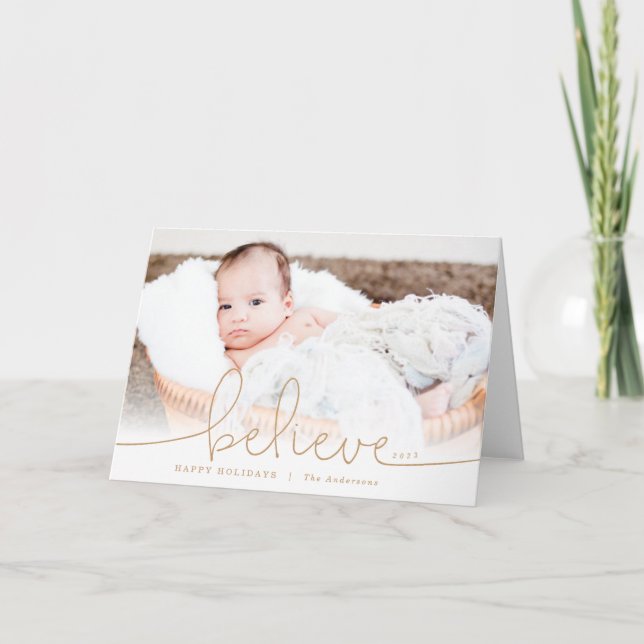 Cartão De Festividades Acredite na foto de feriado (Frente)