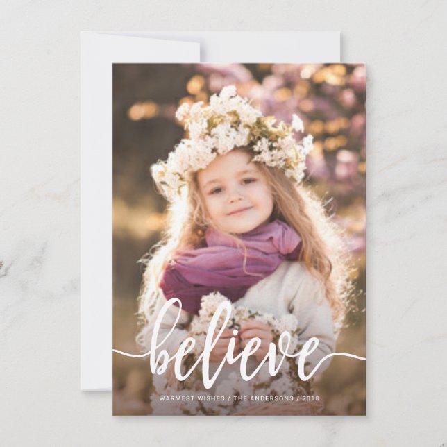 Cartão De Festividades Acredite na Foto de Natal de Script Manuscrito Mod (Frente)