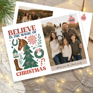 Cartão De Festividades Acredite na Magia do Cavalo de Natal Família