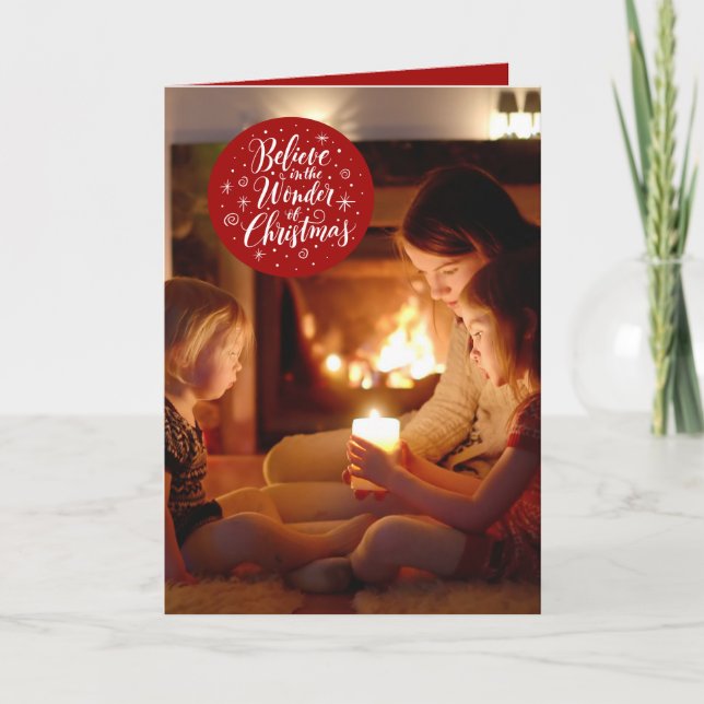 Cartão De Festividades Acredite na Maravilha da Mágica Letra de Natal (Frente)