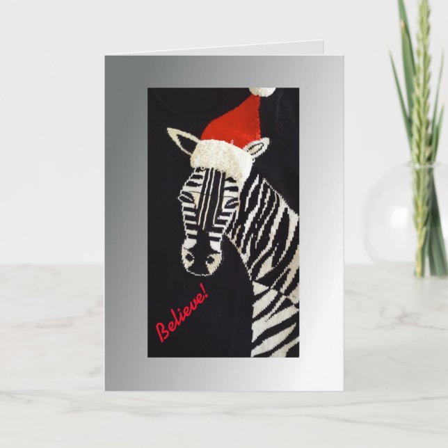 Cartão De Festividades Acredite! Zebra Natal com Red Santa Hat (Frente)