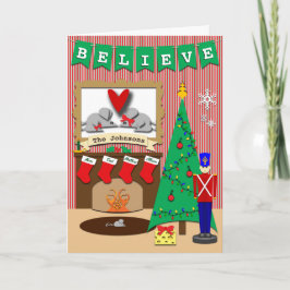 Cartão De Festividades Acreditem nas meias do Natal Personalizado da Famí