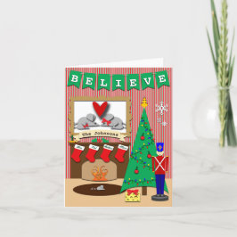 Cartão De Festividades Acreditem nas meias do Natal Personalizado da Famí