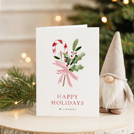Cartão De Festividades Açúcar Candy Cane & Holly Dobrado Minimalista em A