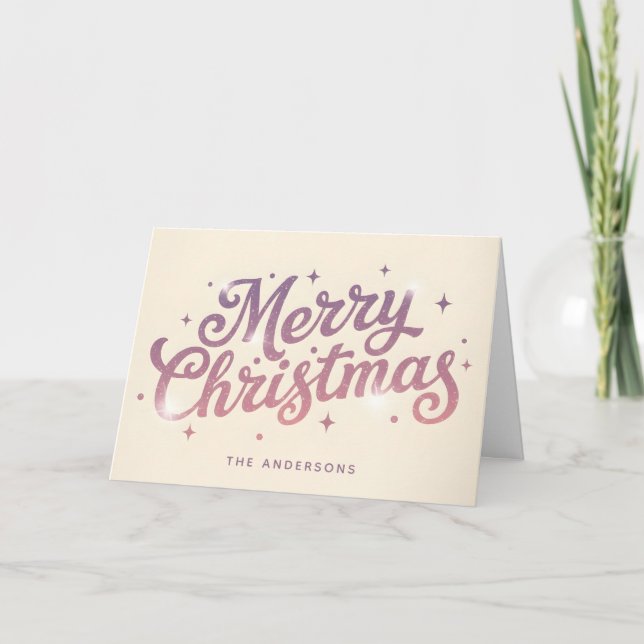 Cartão De Festividades Açúcar-pluma Script Retro Feliz Natal (Frente)