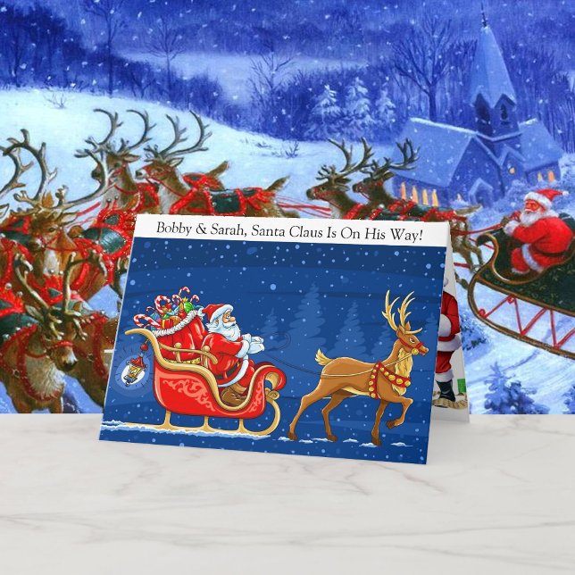 Cartão De Festividades Add Children's Name Santa Claus Christmas Kids (Criador carregado)