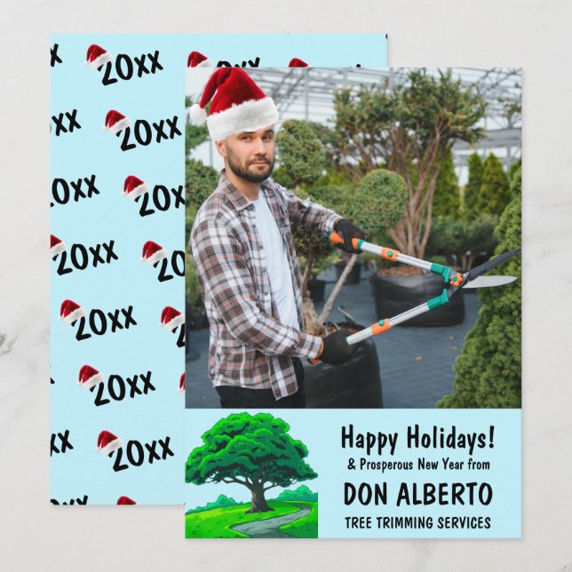 Cartão De Festividades Add Santa's Hat to Photo Oak Tree Logo Business (Frente/Verso)