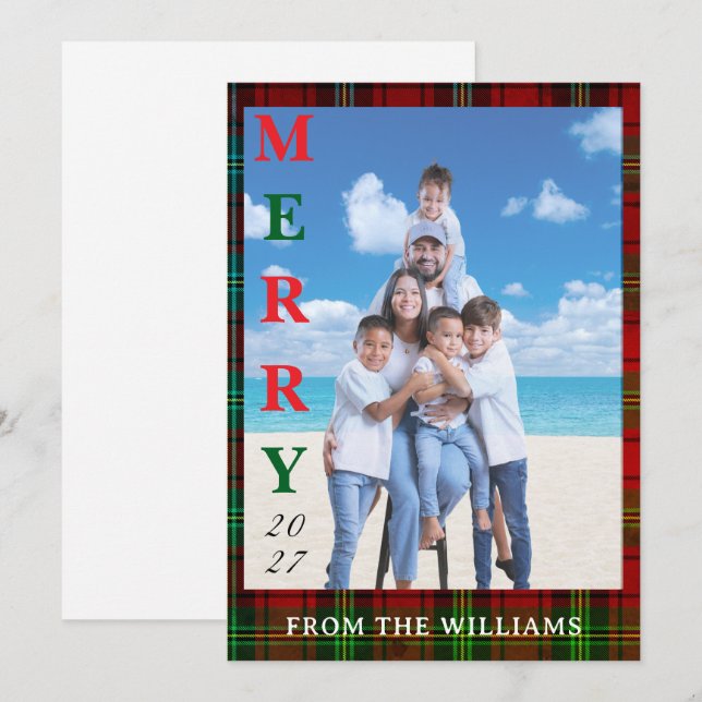 Cartão De Festividades Add Your Image Custom Tartan Background (Frente/Verso)