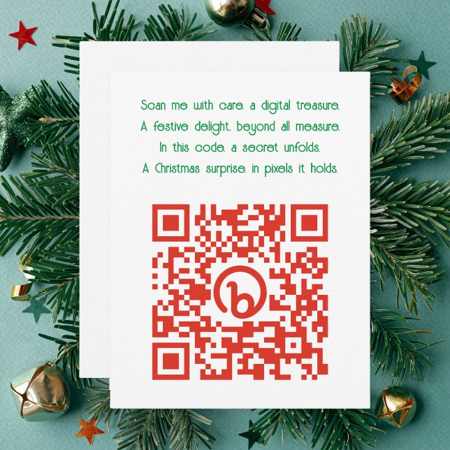 Cartão De Festividades Adicione sua mensagem de código QR ou presente a u (QR Code containing gift or message on Christmas Card including festive rhyme.)