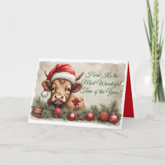 Cartão De Festividades Adorable Brown Calf Christmas Card -Customize it!