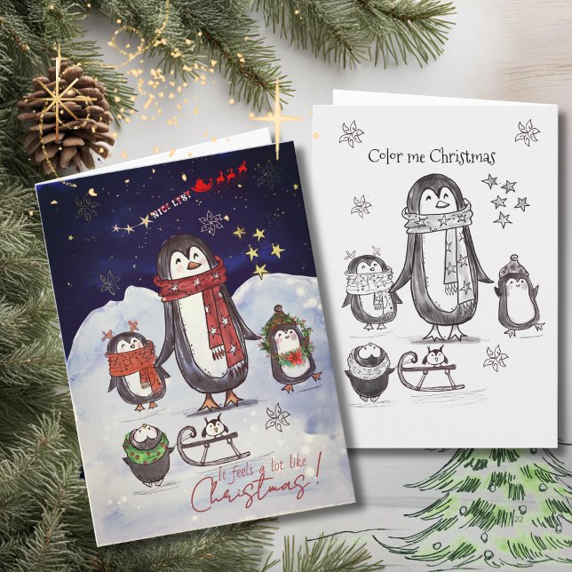 Cartão De Festividades Adorable Hand Drawn Penguin Family Christmas Card (Adorable Hand Drawn Penguin Family Christmas Card)