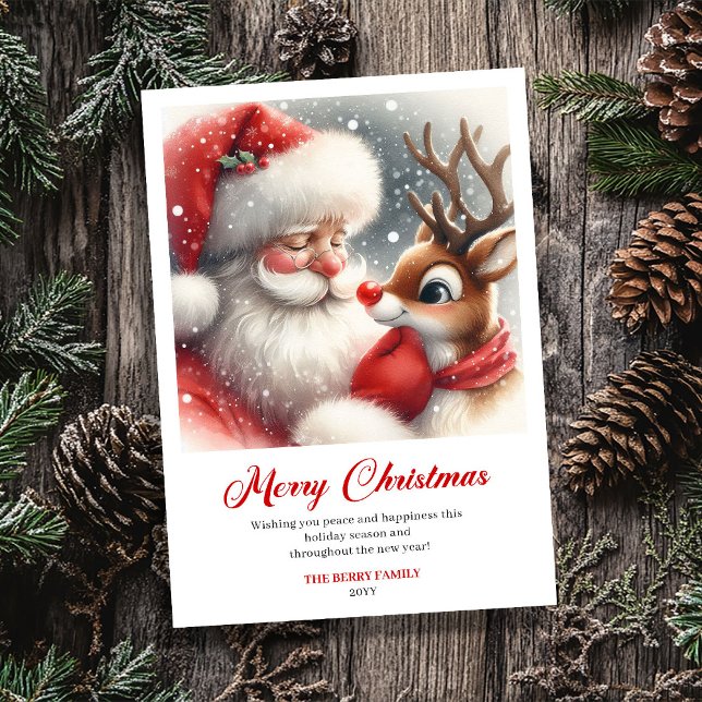 Cartão De Festividades Adorable Santa And Rudolph Cozy Christmas Greeting (Adorable Santa And Rudolph Cozy Christmas Greeting Card)
