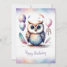 Adorable Watercolor Owl Happy Birthday