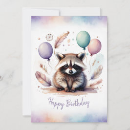 Cartão De Festividades Adorable Watercolor Raccoon Happy Birthday