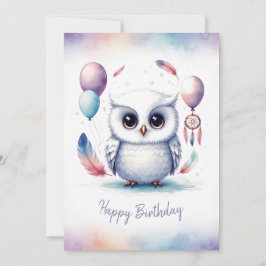 Cartão De Festividades Adorable Watercolor Snowy Owl Happy Birthday