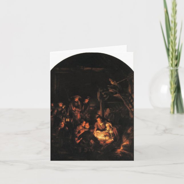 Cartão De Festividades Adoração dos Pastores - Rembrandt 1640. (Frente)