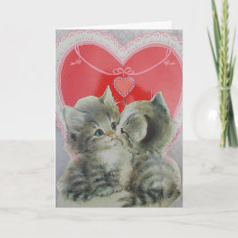 Cartão De Festividades Adoráveis Gatinhos com Coração Vermelho Dia dos Na