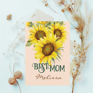 Cartão De Festividades Adorável Blush Watercolor Dia de as mães de girass