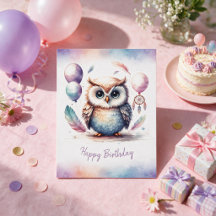 Adorável Coruja em Aquarela Feliz Aniversário