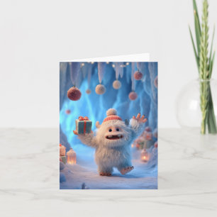 Cartão De Festividades Adorável Criatura Yeti Fofa Comemorando