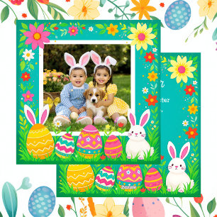 Cartão De Festividades Adorável Foto Personalizada de Páscoa Feliz da Fam