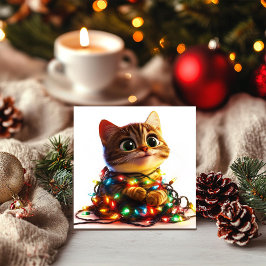 Cartão De Festividades Adorável Gatinho Tabby com Brilho Festivo
