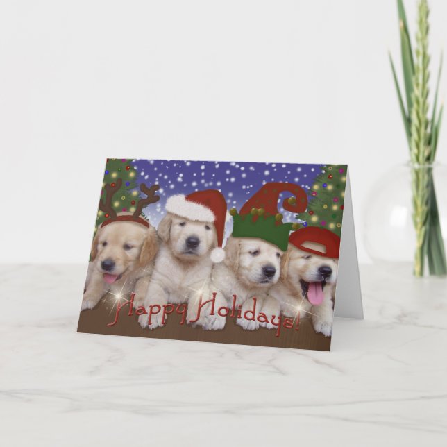 Cartão De Festividades Adorável Natal Labrador Puppies! (Frente)