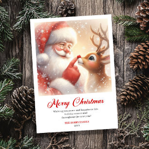 Cartão De Festividades Adorável Papai Noel e Rúdolfo Saudação de Férias V