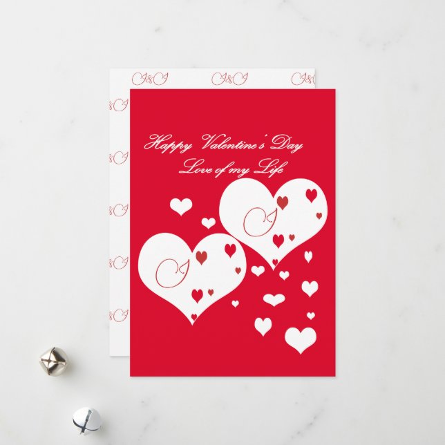 Cartão De Festividades Adorável Red and White Hearts Love of My Life (Frente/Verso In Situ)