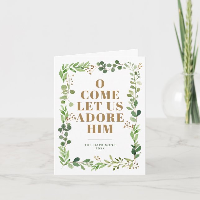 Cartão De Festividades Adore-O Foto Religiosa De Quadro De Folhagem (Frente)