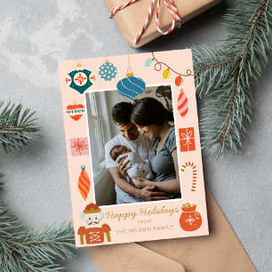 Cartão De Festividades Adorno Colorido Natal Foto Família Fofa