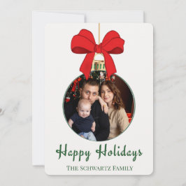 Cartão De Festividades Adorno de Laço Vermelho Clássico Foto Carta de Fér