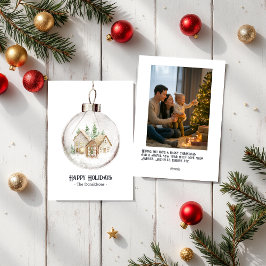 Cartão De Festividades Adorno de Natal com Foto em Aquarela Neutra para o