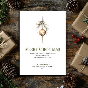 Cartão De Festividades Adorno de Natal Neutro Macio Dourado Script  