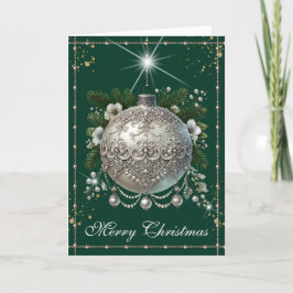Cartão De Festividades Adorno de Natal Vintage Hunter Green