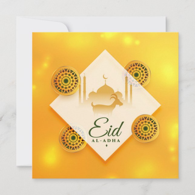 Cartão De Festividades Adorno Eid ul Adha Mubarak Cabra Mesquita Amarelo (Frente)