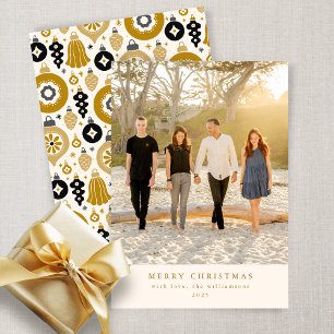Cartão De Festividades Adorno Personalizado Preto Dourado Foto Natal Flat