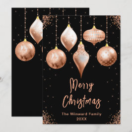 Cartão De Festividades Adornos Clássicos em Dourado Rosa Feliz Natal