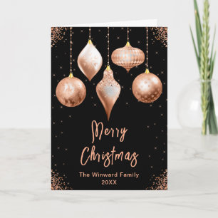 Cartão De Festividades Adornos Clássicos em Dourado Rosa Feliz Natal