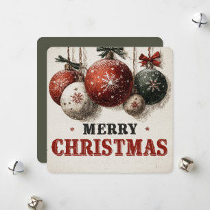 Cartão De Festividades Adornos de Natal em Estilo de Gravura Antiga