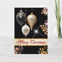 Cartão De Festividades Adornos Vintage Natal Preto, Dourado e Branco