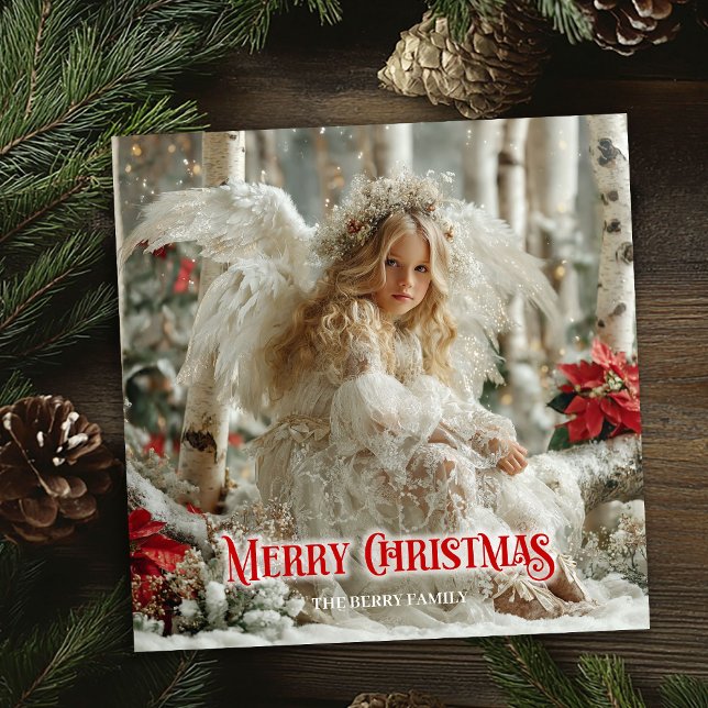 Cartão De Festividades Aerial angelic angel red gold festive beautiful  (Aerial angelic angel red gold festive beautiful card)