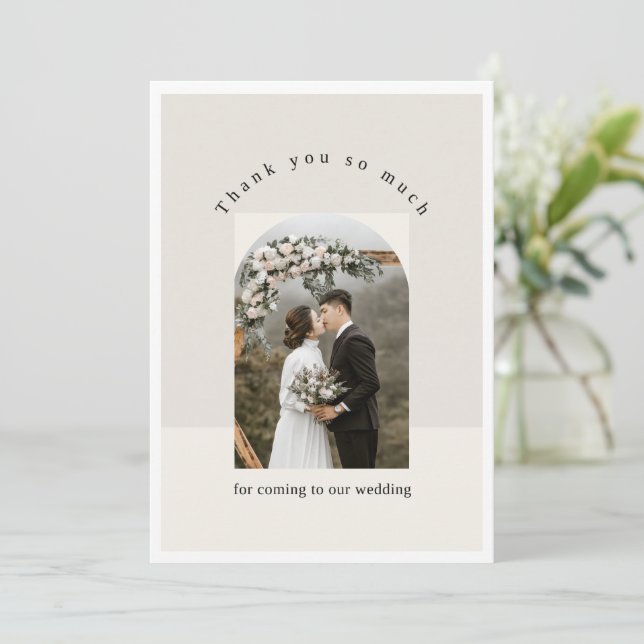 Cartão De Festividades Aesthetic Photo Frame Wedding Thank You Card (Em pé/Frente)