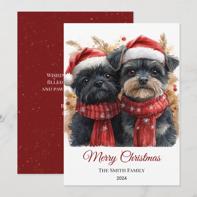 Cartão De Festividades Affenpinscher Watercolor Natal Mínimo (Frente/Verso)